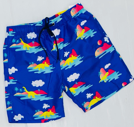Boys' Dinosaur Swim Shorts – Blue Prehistoric Island Print